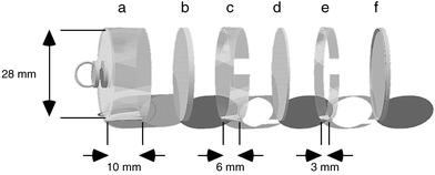 
            Expanded view of the Willems badge: a, sampler base of polystyrene; b, absorption filter; c, spacer ring; d, Teflon filter; e, fixation ring; f, cap of polyethylene.
          