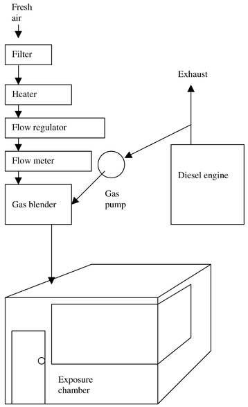 
            Schematic of the exposure chamber along with diesel exhaust generation system.
          