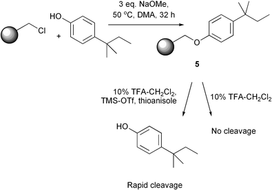 Solid phase loading and cleavage of phenols.