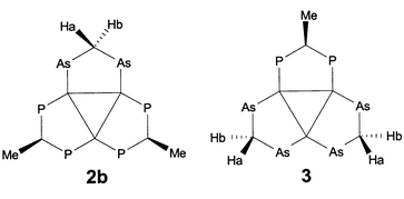 Assignment of Ha and Hb at the dpam methylene carbon atoms in compounds 2b and 3 according to Table 3.