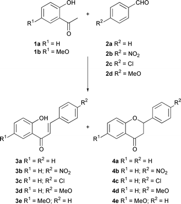 Condensation of aldehydes and 2′-hydroxyacetophenones, giving chalcones and flavanones.