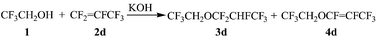Scaling up addition reactions of 2,2,2-trifluoroethanol to hexafluoropropene.