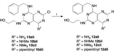 Reductive dehalogenations of compounds 10aii–dii [note these reactions were carried out on mixtures of 10ai and 10aii, 10bi and 10bii, 10ci and 10cii, 10di and 10dii leading to mixtures of 12ai and 12aii, 12bi and 12bii, 12ci and 12cii, 12di and 12dii, respectively; only the structures of the ii isomers are shown (the i isomers have the Cl or H at C-2 and the CH2CH2OH at C-6)]. Reagents and conditions: i) 6.1 equiv. KOH, H2, 10% Pd/C, THF, 20 h.