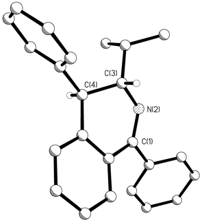 Ball and stick drawing of the X-ray generated molecular structure of 14 in the solid state showing the relative configuration between the substituents at C(3) and C(4) of the dihydroisoquinoline product after Bischler–Napieralski cyclisation of 9.