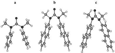 AM1-optimized geometries for (a) Ib, (b) anti-IIb, and (c) syn-IIb.