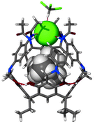X-Ray structure of 1·TMACl. Chloride anion (green) interacts with Me4N+ cation, amide hydrogen atoms and with a CHCl3 molecule.14