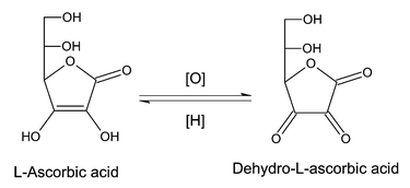 l-Ascorbic acid/dehydro-l-ascorbic acid reversible redox system.