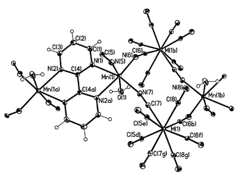 Perspective view of a fragment of 1
(M = Mo) and 2
(M = W) with the atom numbering. The thermal ellipsoids are drawn at the 30% probability level.