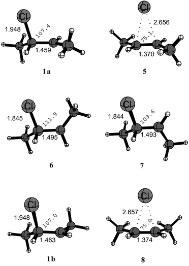 Stationary points in the reaction of 3-chloro-2-butyl radical 1 (Becke3LYP/aug-cc-pVDZ structures are shown).