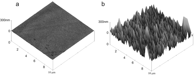 AFM images of (A) clean polished BDD surface and (B) iridium oxide modified BDD electrode.