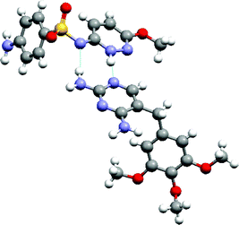 The 8-membered hydrogen-bonded ring that links antibacterial agents trimethoprim (TMP) and sulfamethoxypyridazine (SMP).