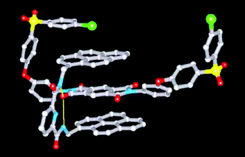 X-Ray structure of the 1 ∶ 1 complex between tweezer 1b and the model di-imide 2. Hydrogen atoms are omitted for clarity.