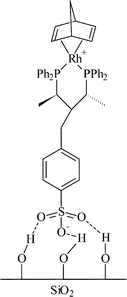 Immobilisation of Rh+
					[R–R–BDPBzPSO3]− complex by adsorption.10 (Reproduced with permission from Wiley-VCH.)