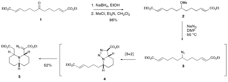Two-directional synthesis and tandem reaction of azide 3.