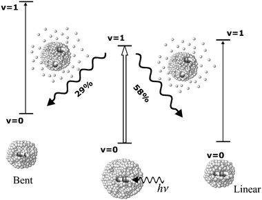A schematic diagram showing the photo-induced droplet evaporation and cluster isomerization resulting from pumping the linear HCN–HF complex.