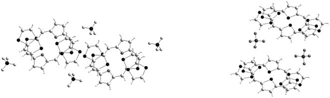 Overlapping mode of the radical cations in the structure 37a.BF4
							(left) and 38a.ClO4
							(right) redrawn from ref. 99, copyright (2001) with permission from the Royal Society of Chemistry.
