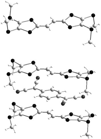 Molecular structures of 1a and 1a+˙ in 1a.TCNQ redrawn from ref 24, copyright (1996) with permission from the American Chemical Society.