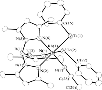 An ORTEP drawing for 2c at 30% probability level. Hydrogen atoms are omitted for clarity.