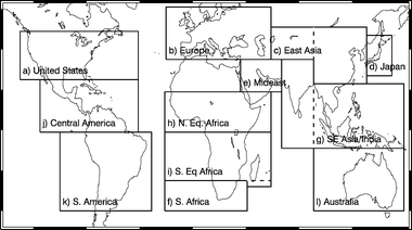 Regions used in Tables 1–4 and Figs. 5 and 6.