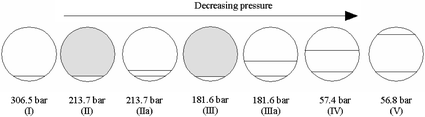 Phase changes as pressure decreases at room temperature for mixture No 2 in Table 3
						(see text).