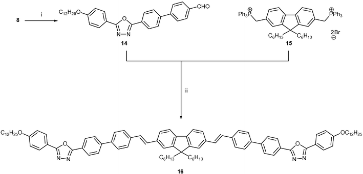 i, 4-Formylbenzene boronic acid, Pd[PPh3]4, Na2CO3, THF, reflux, 78%; ii, EtOH–THF, NaOEt then HCl, 43%.
