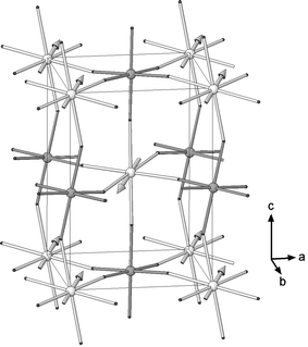 Type I antiferromagnetic structure of Sr2CoTeO6
						(lighter spheres are Co and darker spheres are Te. Sr atoms are omitted for clarity).