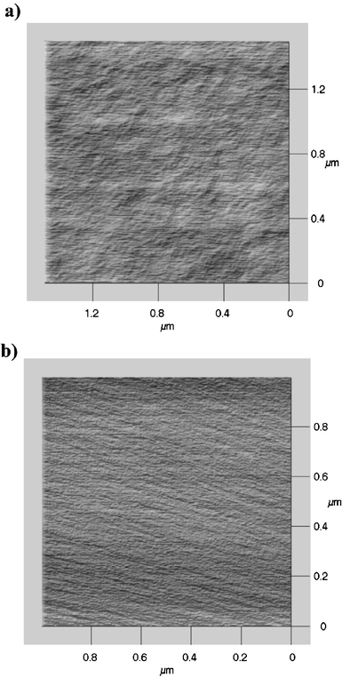 AFM micrographs of the samples SiZr17 (a) as-prepared and (b) calcined.