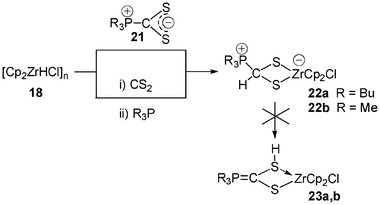 Synthesis of phosphonio dithiolate zirconate complexes 22.