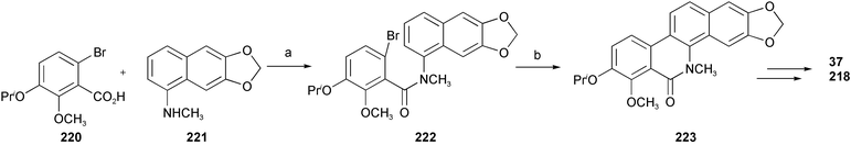 Reagents and conditions: a) oxalyl chloride, Et3N; b) Pd(OAc)2, P(o-Tol)3, DPPP.