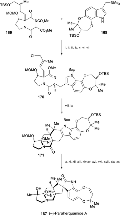 Reagents and conditions: i, P(n-Bu)3, MeCN; ii, HMPA, H2O, LiCl, 105 °C; iii, Me3OBF4, Cs2CO3, CH2Cl2; iv, DMAP, Et3N, (Boc)2O; v, TBAF, THF; vi, MsCl, collidine, CH2Cl2, 7 °C, then HMPA, n-Bu3BnNCl; vii, TBSOTf, 2,6-lutidine, CH2Cl2; viii, NaH, THF, heat; ix, PdCl2, AgBF4, MeCN, then propylene oxide, then NaBH4, EtOH; x, aq. HCl, THF; xi, 2-hydroxypyridine, PhMe, reflux; xii, DIBAL-H, CH2Cl2; xiii, NaH, MeI, DMF; xiv, bromocatecholborane, CH2Cl2; xv, Dess–Martin periodinane, CH2Cl2; xvi, TFA, CH2Cl2; xvii, t-BuOCl, pyridine; xviii, TsOH, THF, H2O; xix, (PhO)3PMeI, DMPU; xx, MeMgBr, THF.