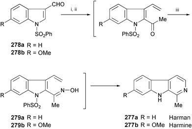 Reagents and conditions: i, Ph3PMeI, KOt-Bu, THF; ii, LDA, THF, N,N-dimethylacetamide; iii, NH2OH·HCl, NaOAc, o-dichlorobenzene, heat.