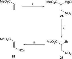Reagents: i, HgCl2, NaNO2, H2O; ii, Br2, H2O, Et2O; iii, NaOAc, Et2O.