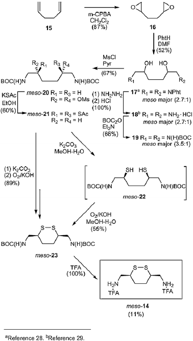 Synthesis of cyclic disulfide meso-14.