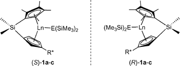 Chiral lanthanocene precatalysts for asymmetric hydroamination [R* = (+)-neomenthyl (1a), (−)-menthyl (1b), (−)-phenylmenthyl (1c); Ln = La, Nd, Sm, Y, Lu; E = CH, N].
