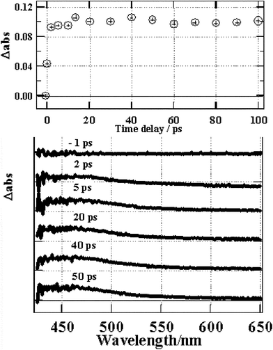 Transient absorption changes for Re(bpy)(CO)3Cl in DMF.