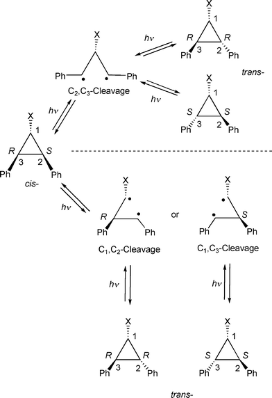Photoisomerization of diphenylcyclopropane derivatives.