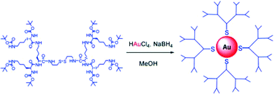 Second generation dendritic disulfide used for the stabilisation of self-assembled gold(0) nanoparticles.