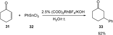 Conjugate addition of unsaturated carbonyl compounds with arylmetallic reagents in water.