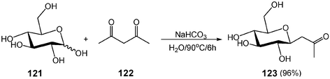 One-step synthesis of β-C-glycosidic ketone in water.