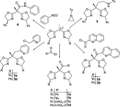 Synthesis of the bisoxazoline ligands 1–5 containing one sidearm.