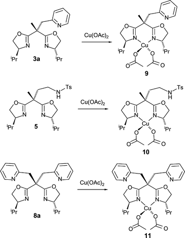 Synthesis of the bisoxazoline–copper(ii) complexes 9–11.