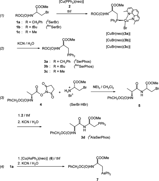 Syntheses of ROCOSerPhos derivatives 3 [a: R = CH2Ph (ZSerPhos), b: R = tBu (BocSerPhos), c: R = Me), ZAlaSerPhos 3d and ZSerArs 7.