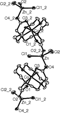 Polymeric chain structure of {[Co(1,4-bcc)]ZnCl2}n.