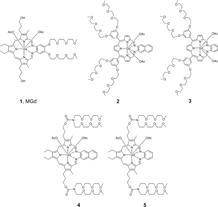 Motexafin gadolinium (MGd, 1) and new targets prepared in the course of the present study.