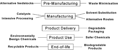 Green chemistry applied from the cradle to the grave.