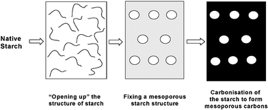 Schematic illustrations of the synthesis of mesoporous carbons “starbons”.