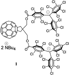 Molecular structure of C60–(PTM−)2.