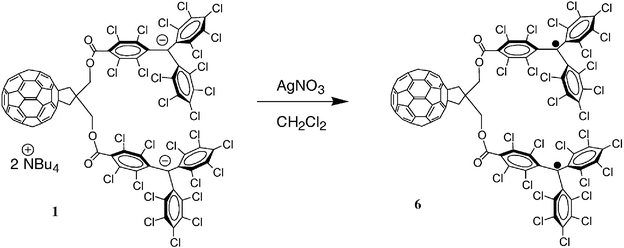 Synthesis of C60–(PTM˙)2 (6).