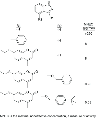 Evolution of indazole inhibitors of DNA gyrase.