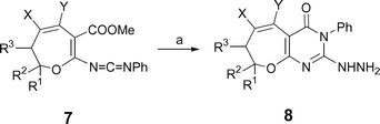 Literature synthesis of compounds 8 from carbodiimide 7. (a) NH2NH2·H2O, EtOH, rt, 3 h.